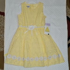 Blueberi Boulevard Yellow Eyelet Dress with Daisy Accents